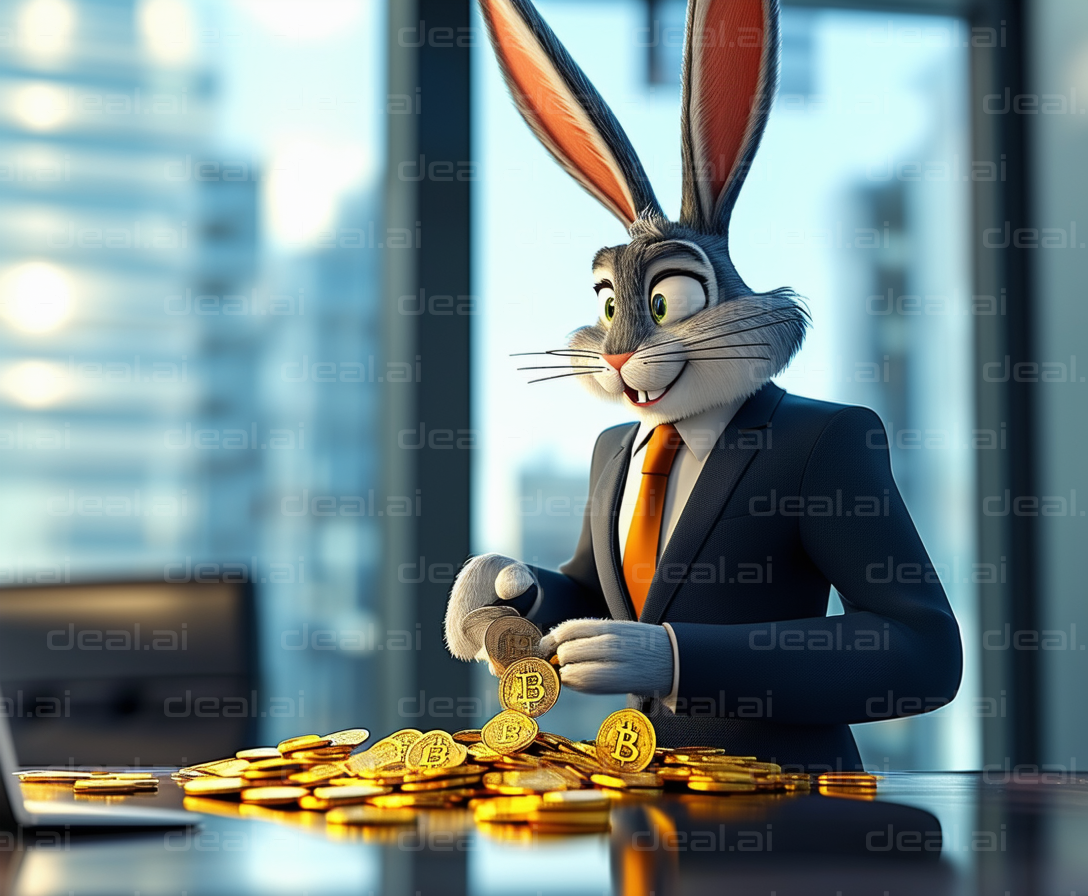 "Business Bunny Counts Bitcoin Fortune"