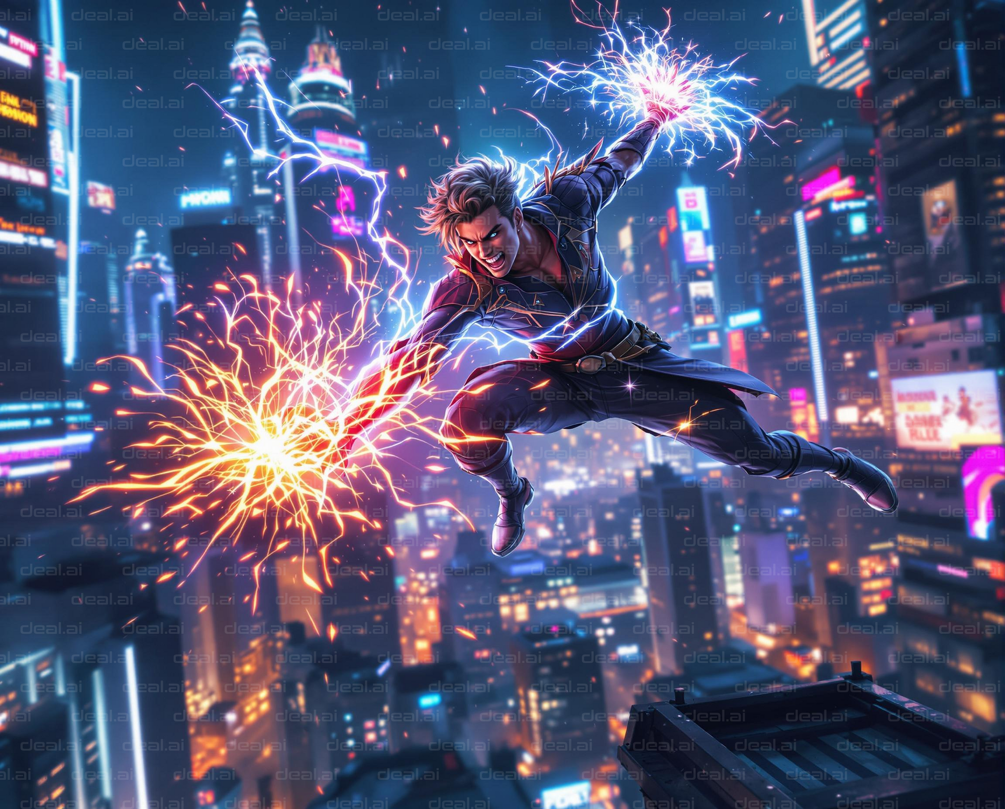 Electrifying Hero in Futuristic City