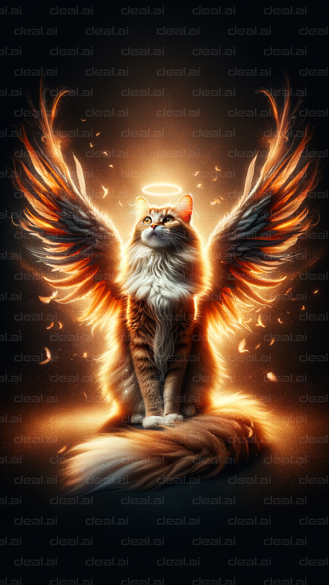 "Angelic Cat with Fiery Wings"