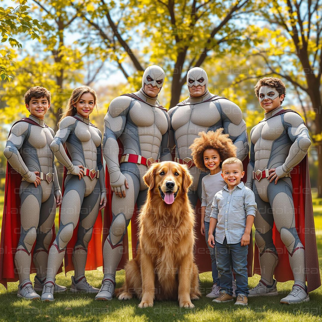 "Superhero Family in the Park"