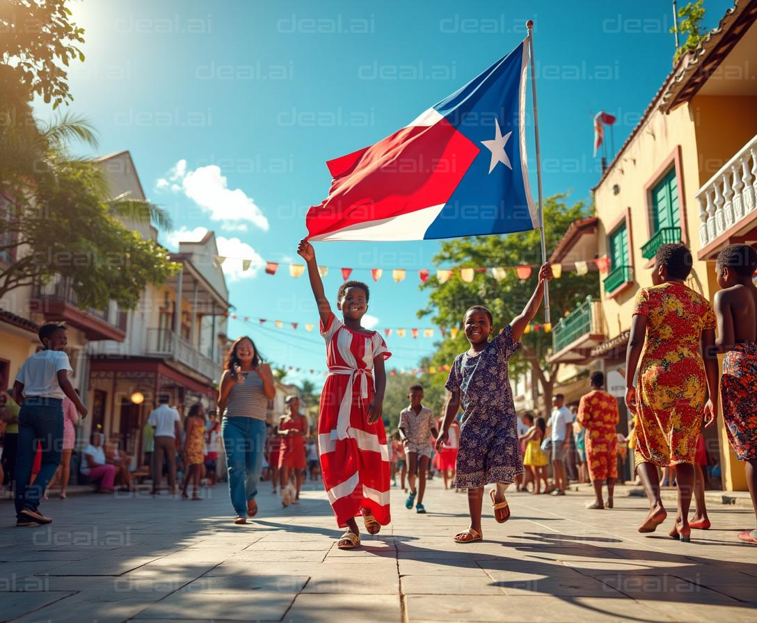 Joyful Parade with Colorful Flags