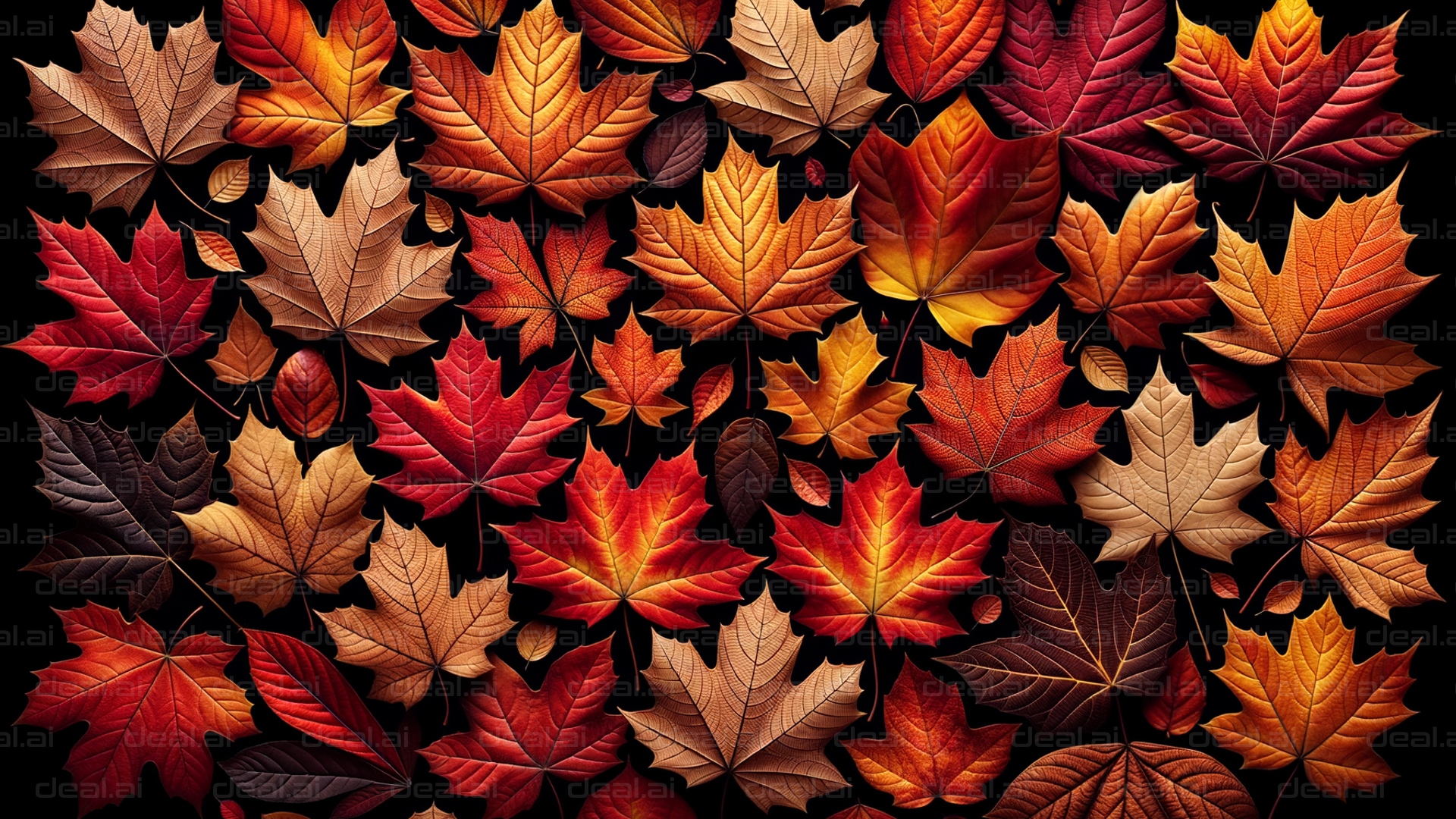 "Colorful Autumn Leaves on Black Background"