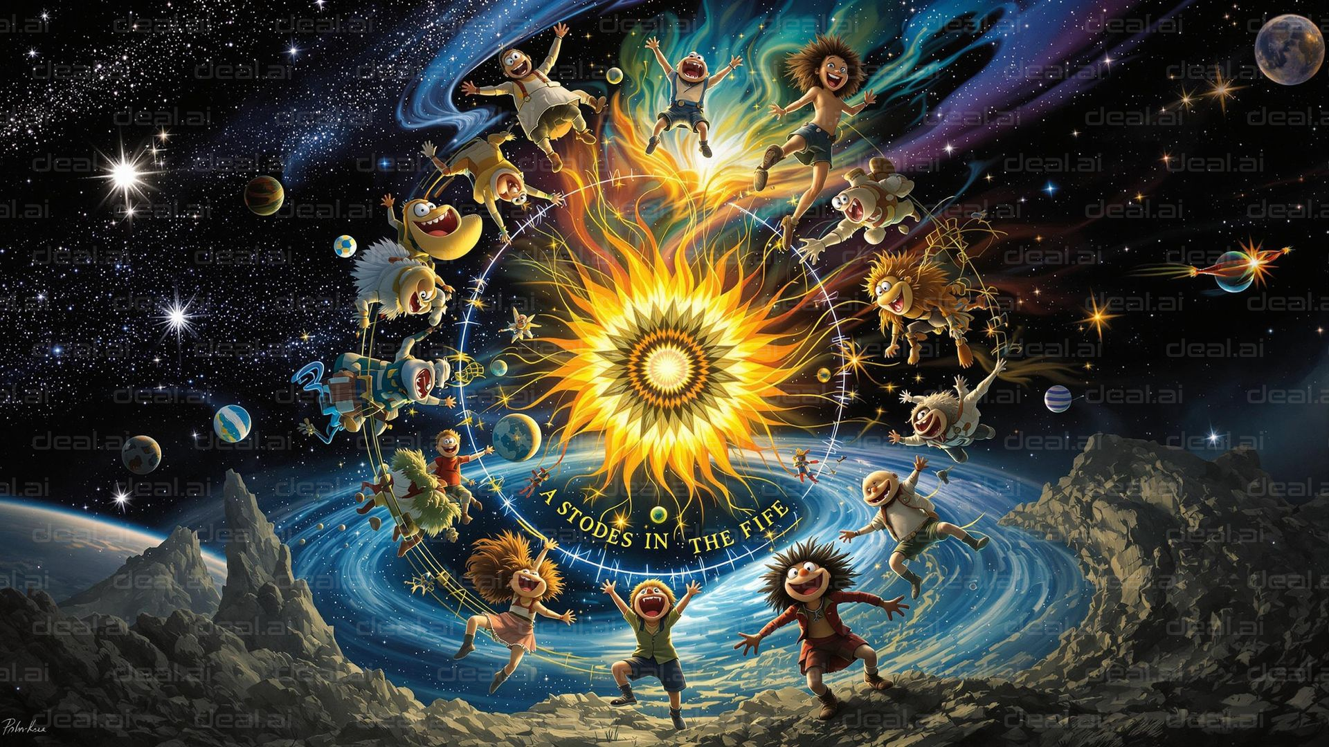 Whimsical Cosmic Dance Party