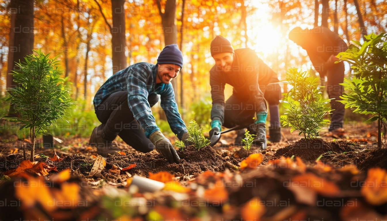 Tree Planting in Autumn Forest