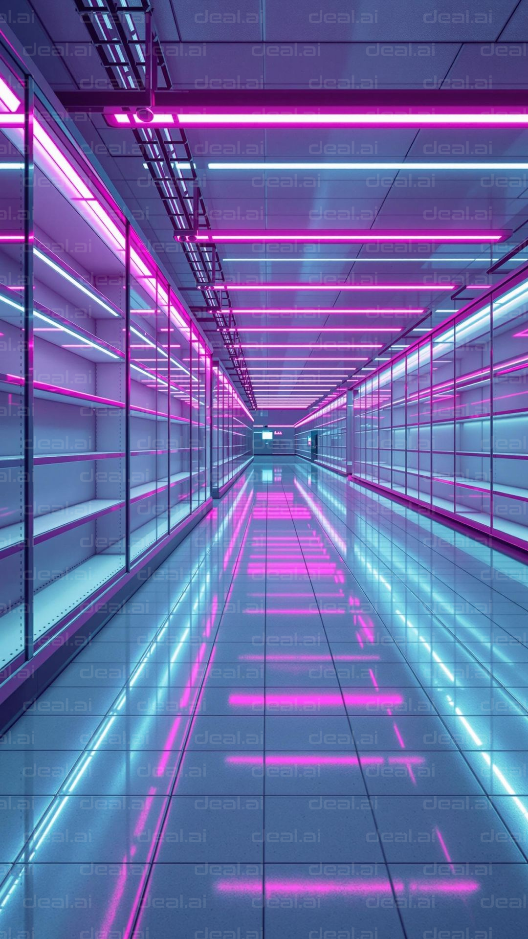 Neon-Lit Futuristic Hallway