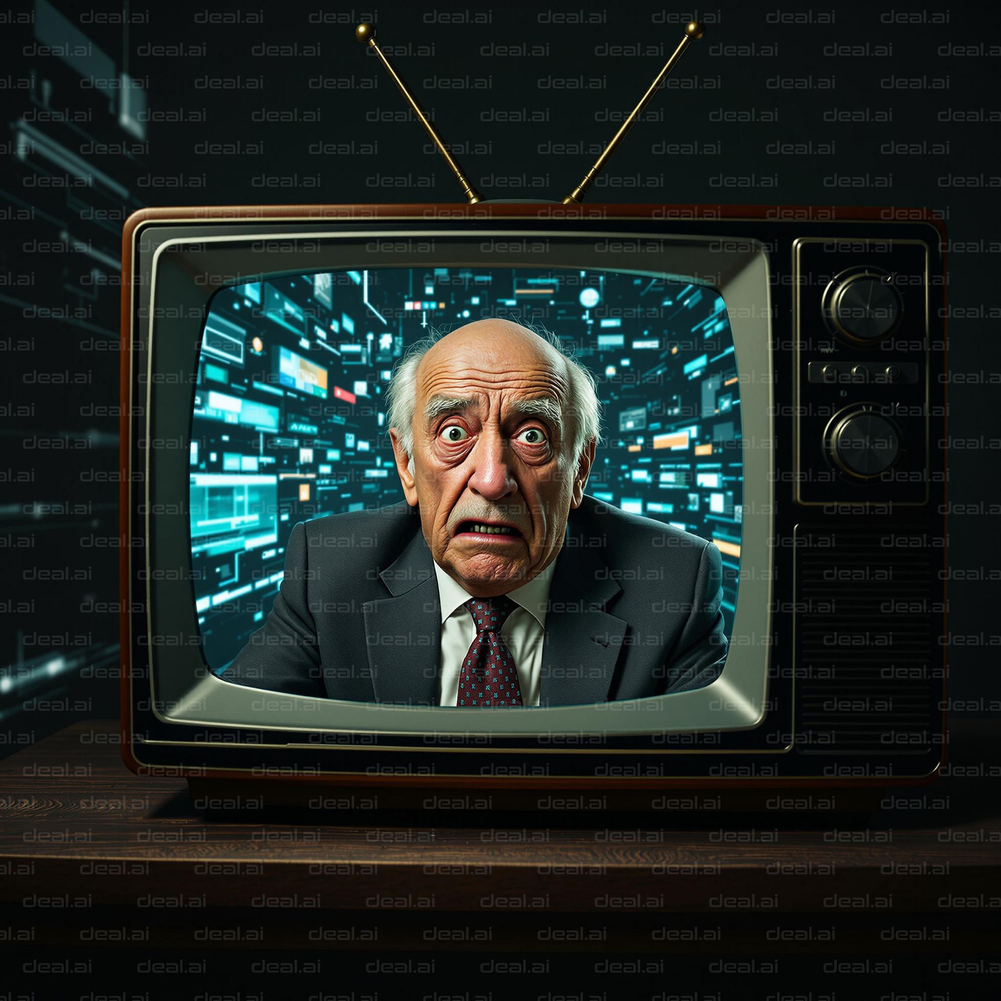 "Elderly Man on Vintage TV Screen"