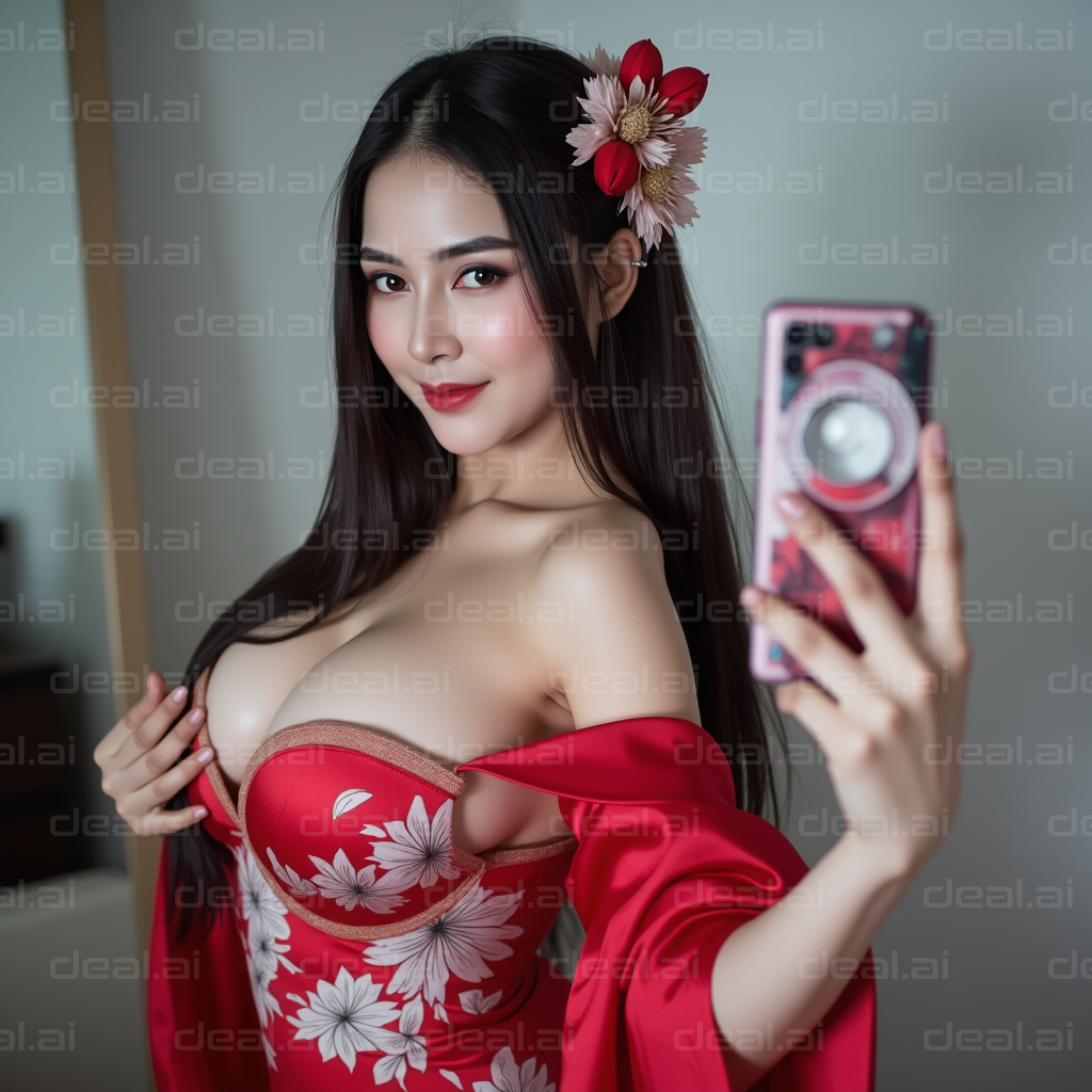 Selfie in Elegant Floral Attire