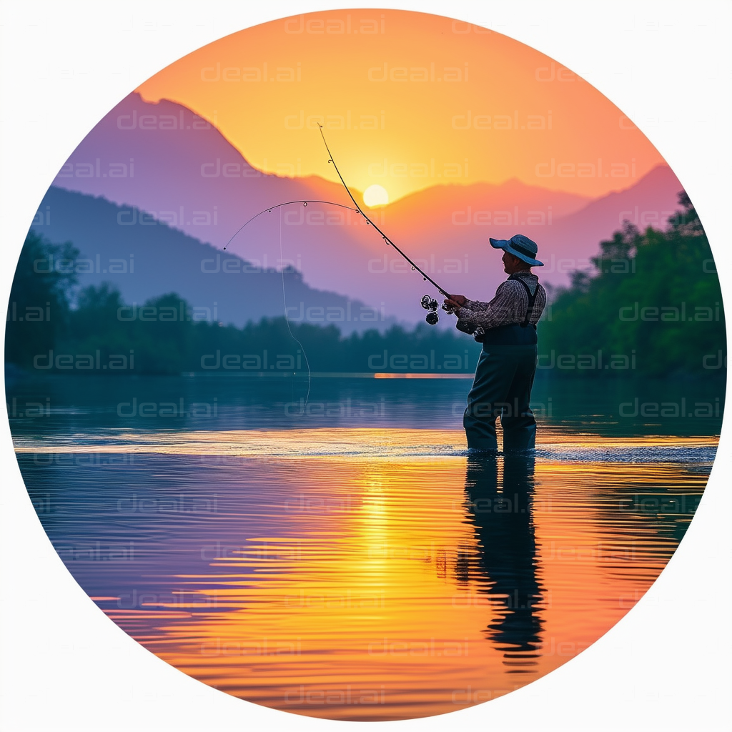 Sunset Fishing in Serene Lake