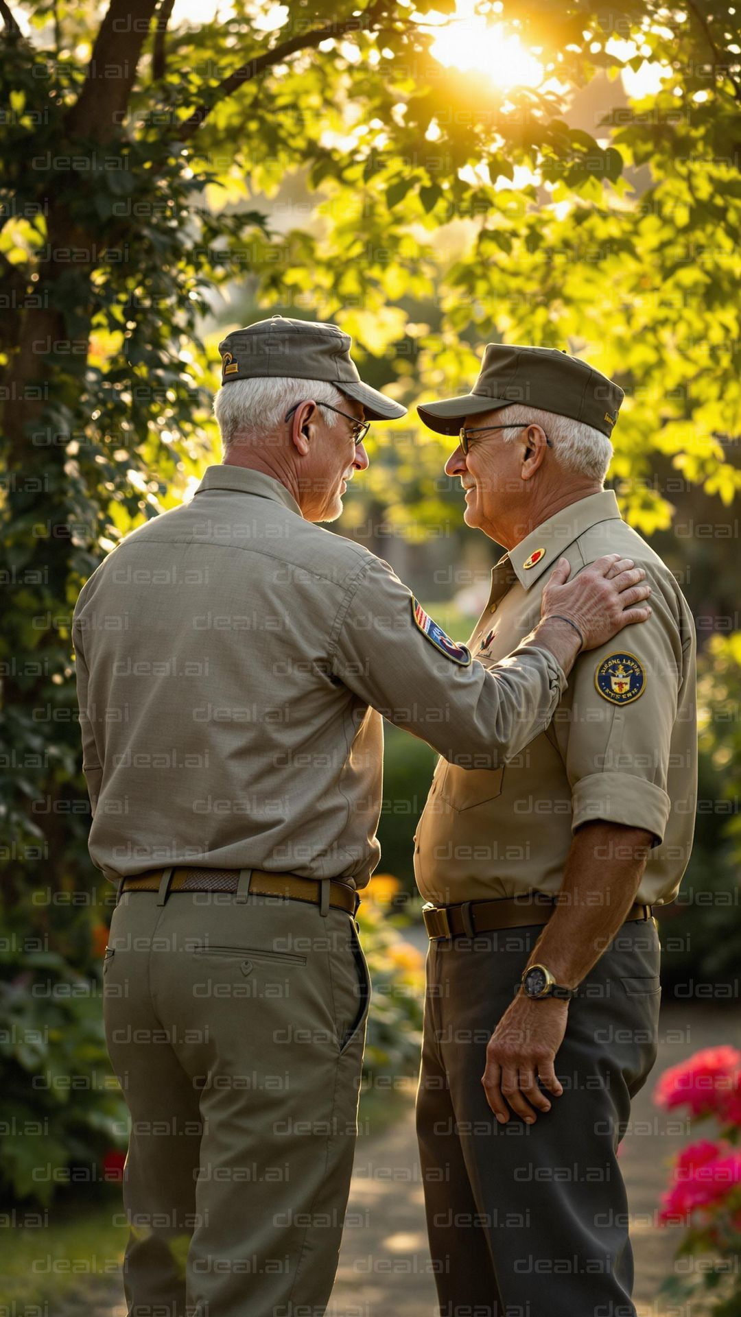 Elderly Veterans in Warm Embrace