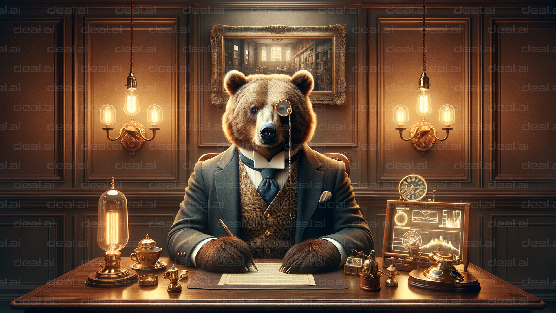 "Distinguished Bear in Vintage Office"