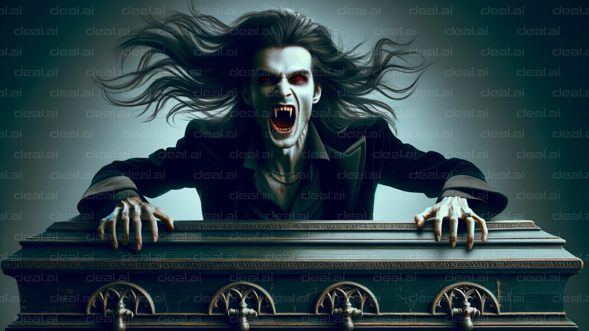 "Vampire Rising from Coffin"