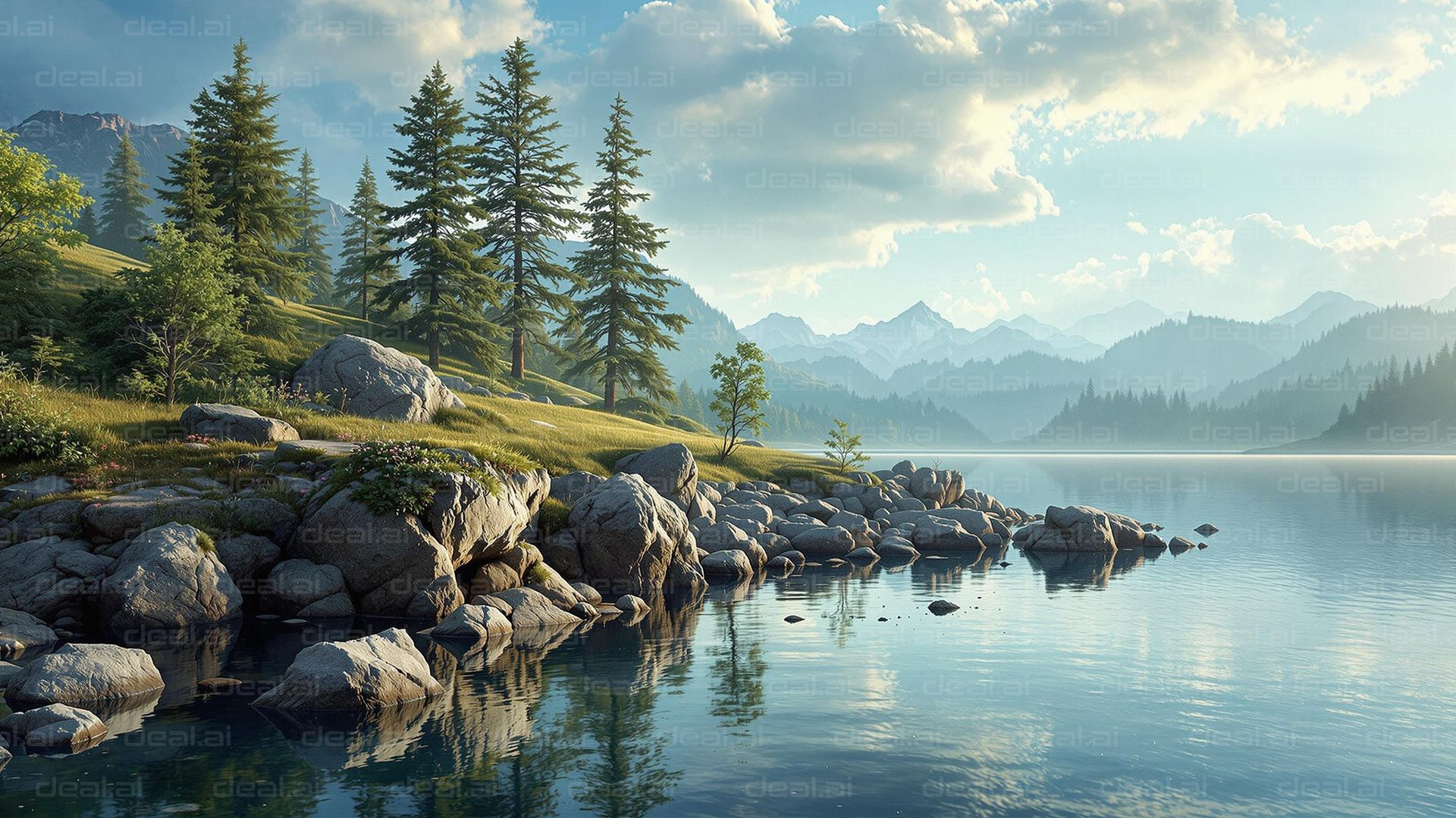 Tranquil Mountain Lake Scene