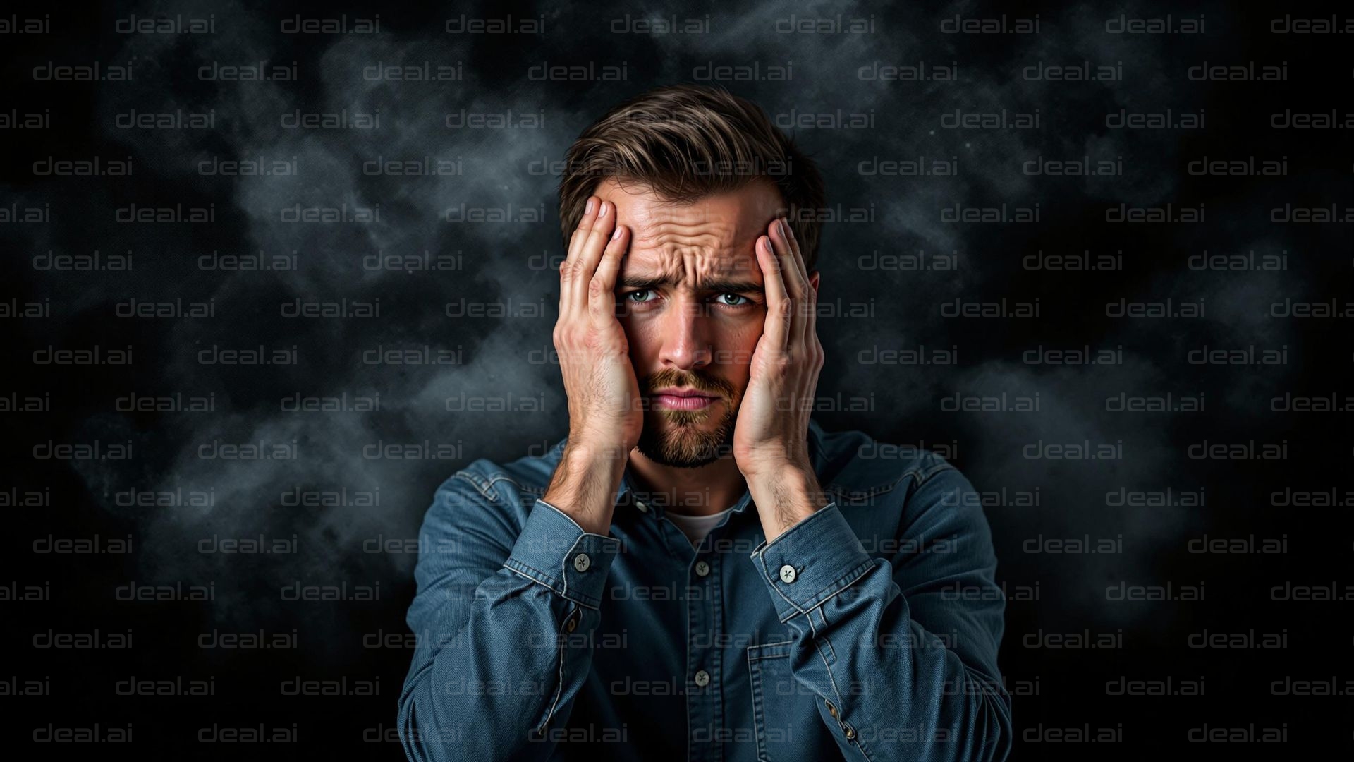 Worried Man Holding Head in Frustration