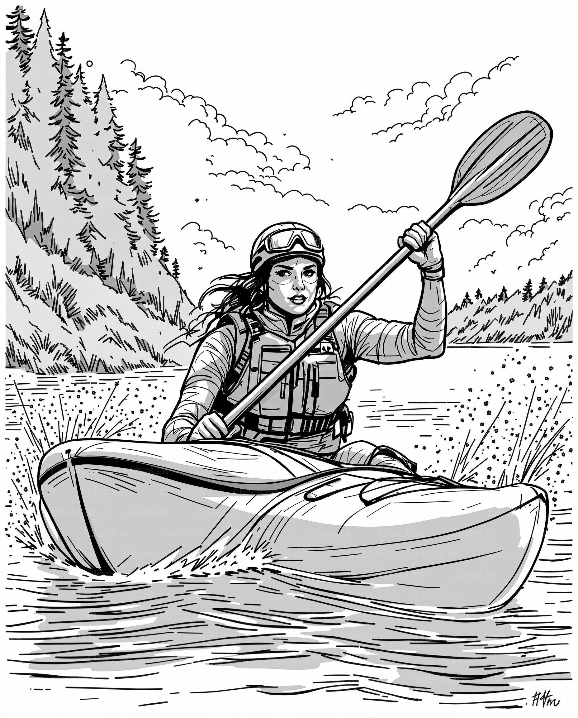 Adventurous Kayaker on River Rapids