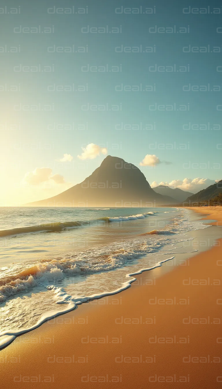 "Serene Sunset on a Mountain Beach"