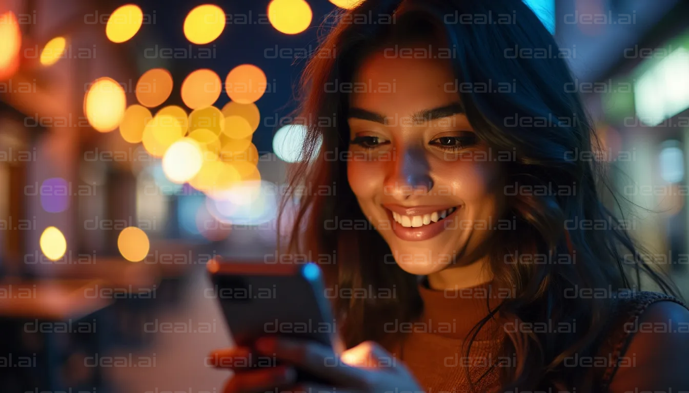 "Enjoying a Night Out with Her Phone"