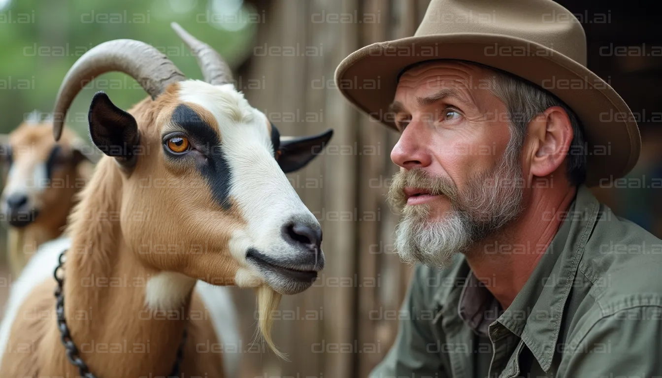 Man and Goat in Thoughtful Moment