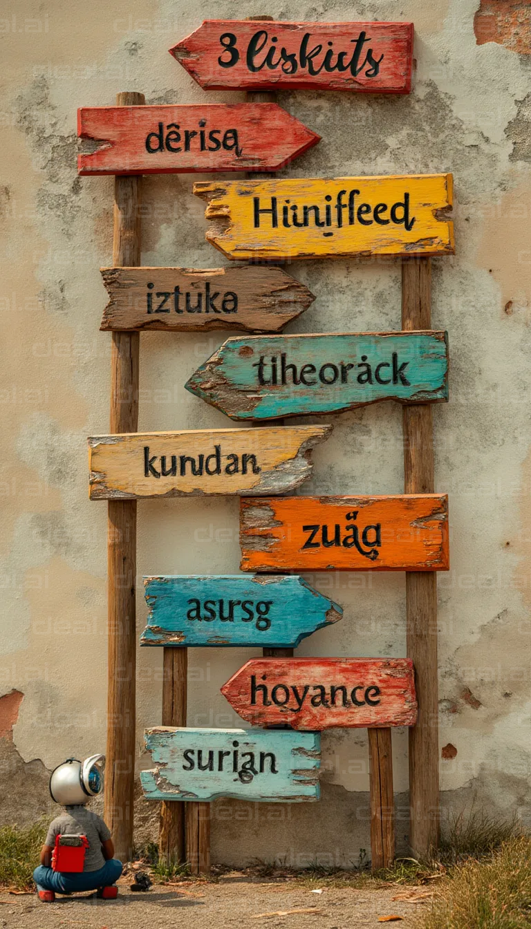 Colorful Direction Signs and Child