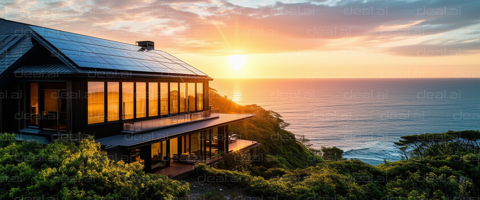 "Modern Oceanfront Home at Sunset"