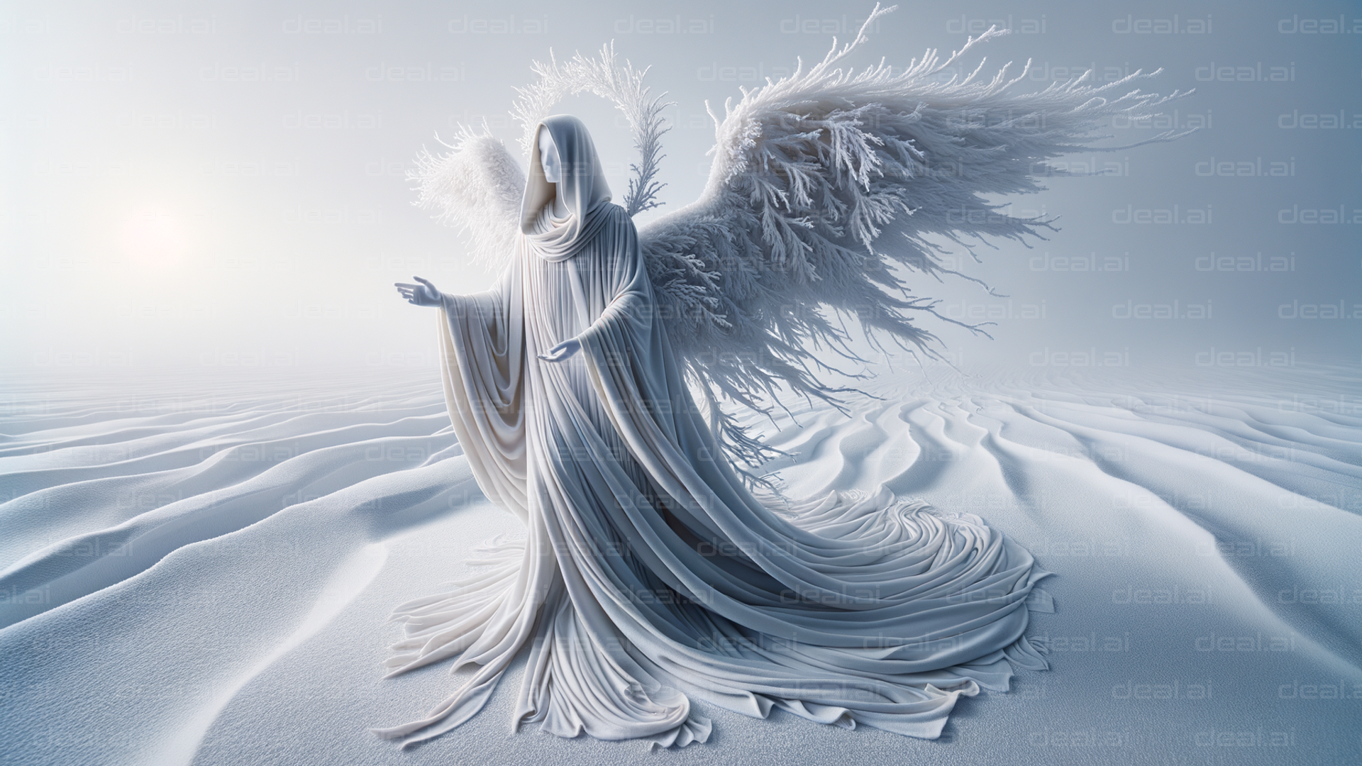 "Ethereal Angel in Winter Landscape"