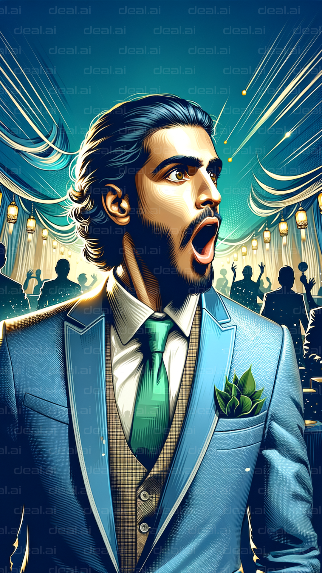 "Surprised Man at Extravagant Event"
