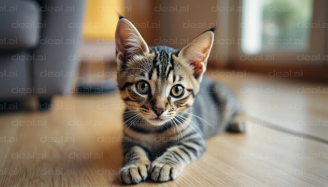 Curious Kitten on Wooden Floor