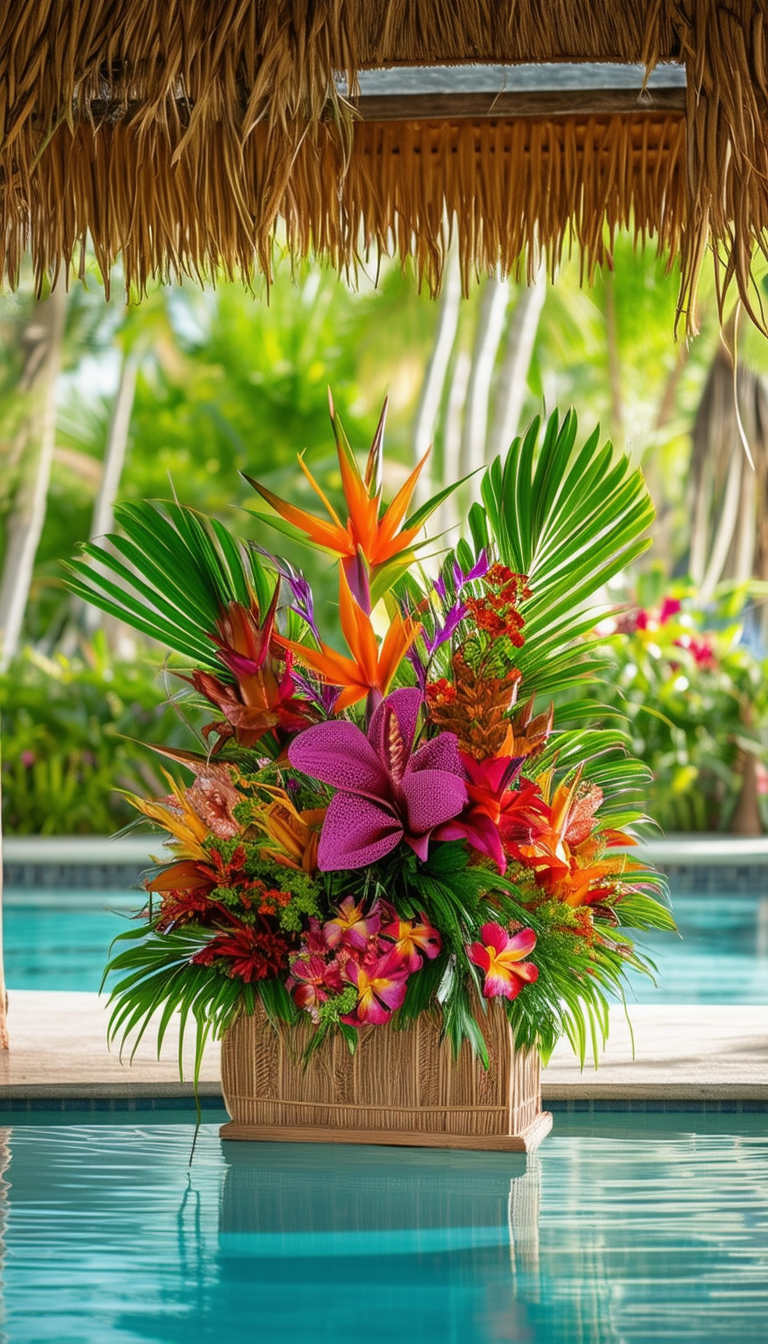 "Tropical Floral Arrangement by Poolside"