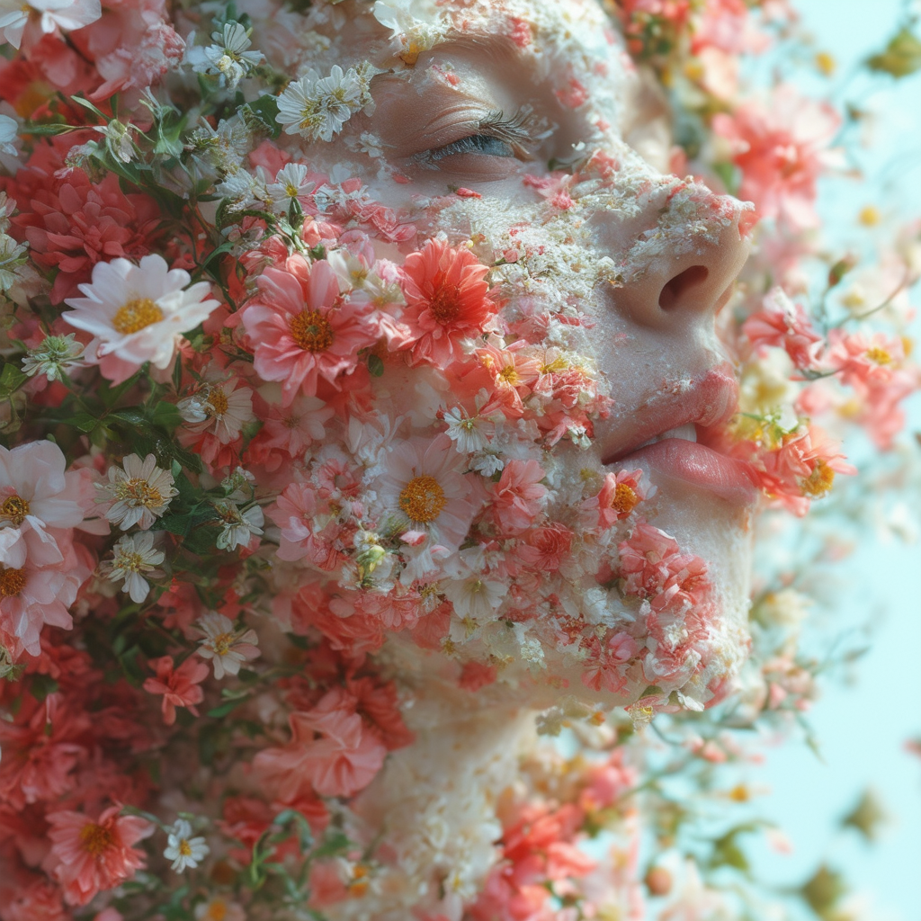 "Blossoming Face in Blooming Flowers"