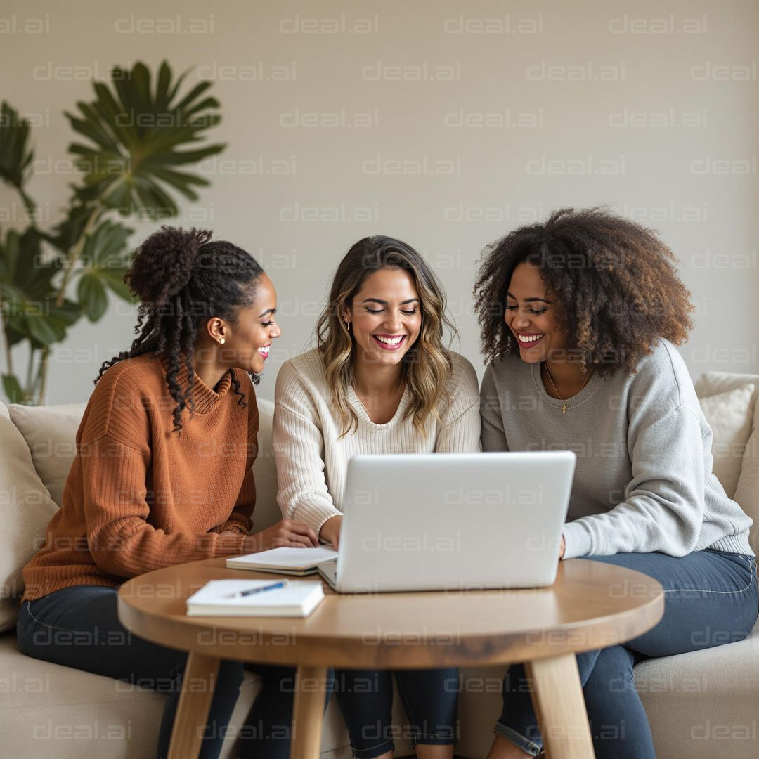 "Friends Enjoying Laptop Time Together"