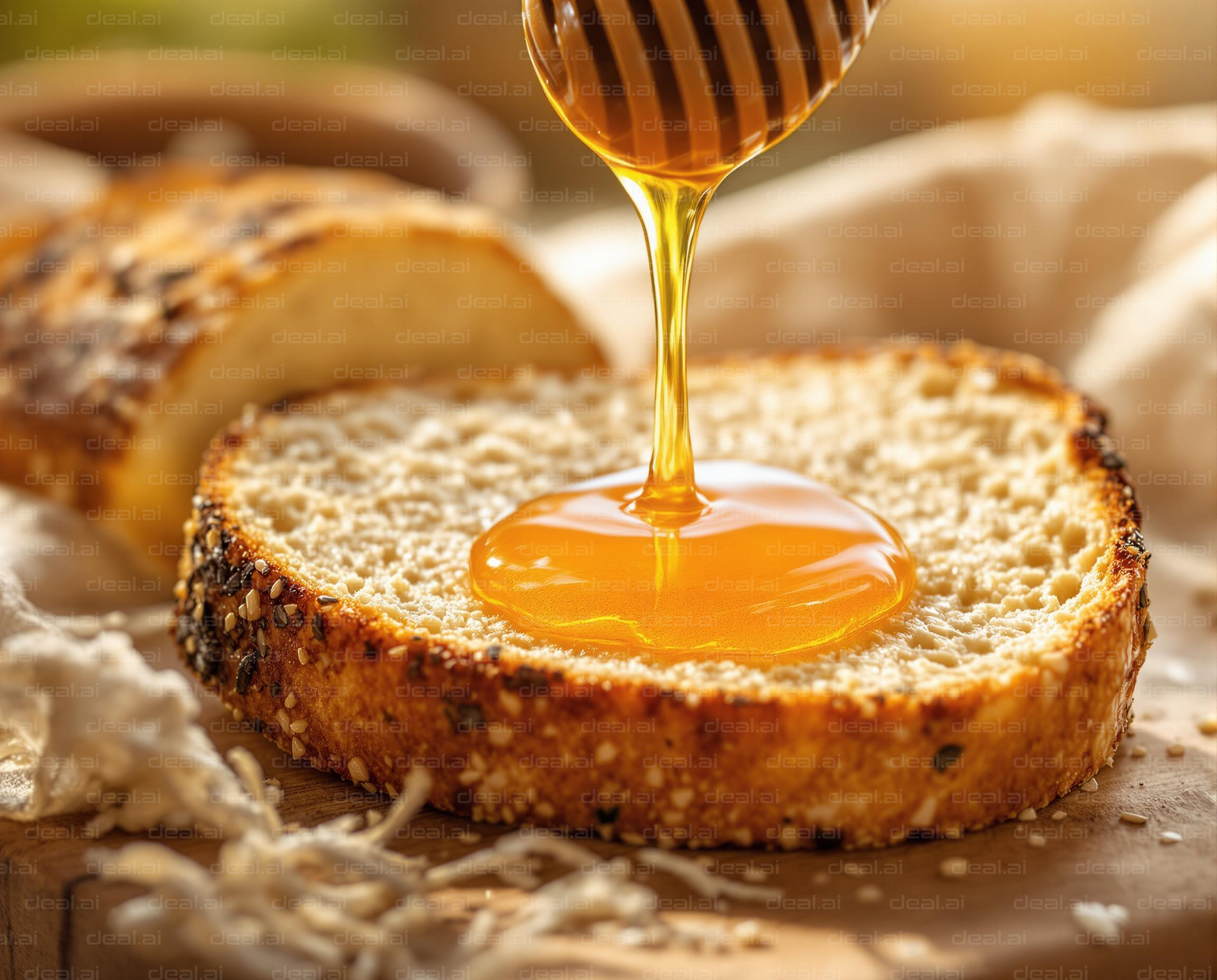 Honey Drizzling on Fresh Bread