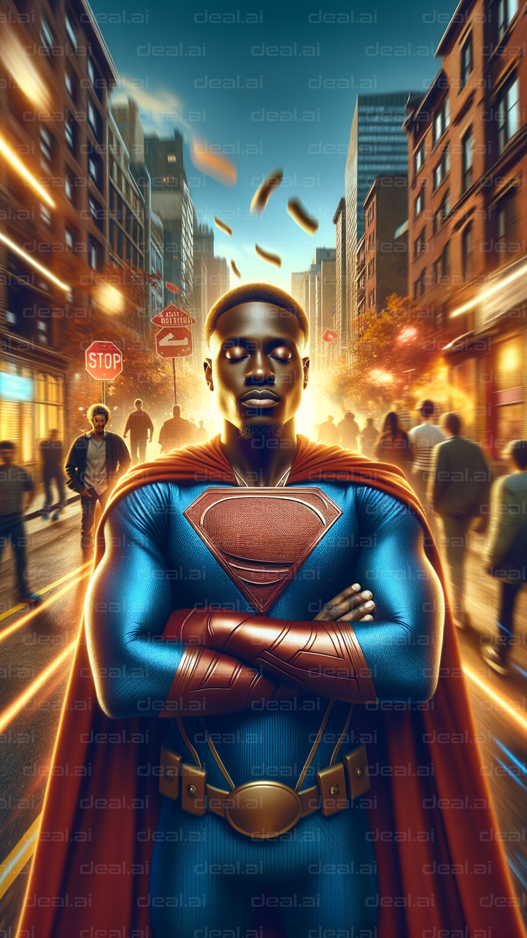 Urban Hero in Blue and Red Suit