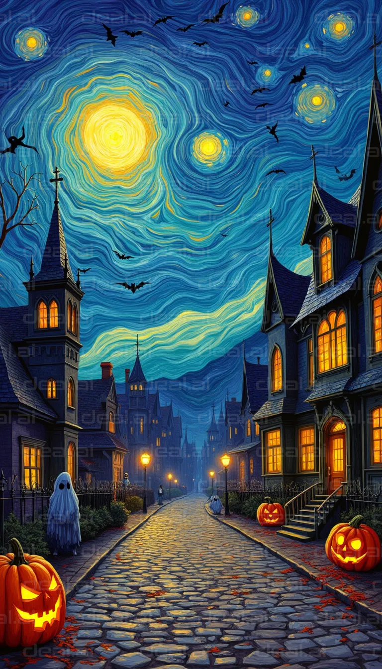 "Starry Halloween Night on Haunted Street"