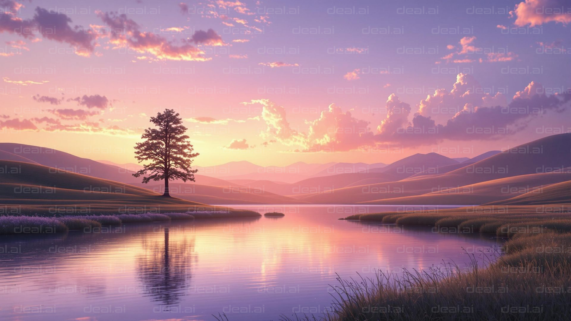 "Tranquil Sunset Over Serene Lake"