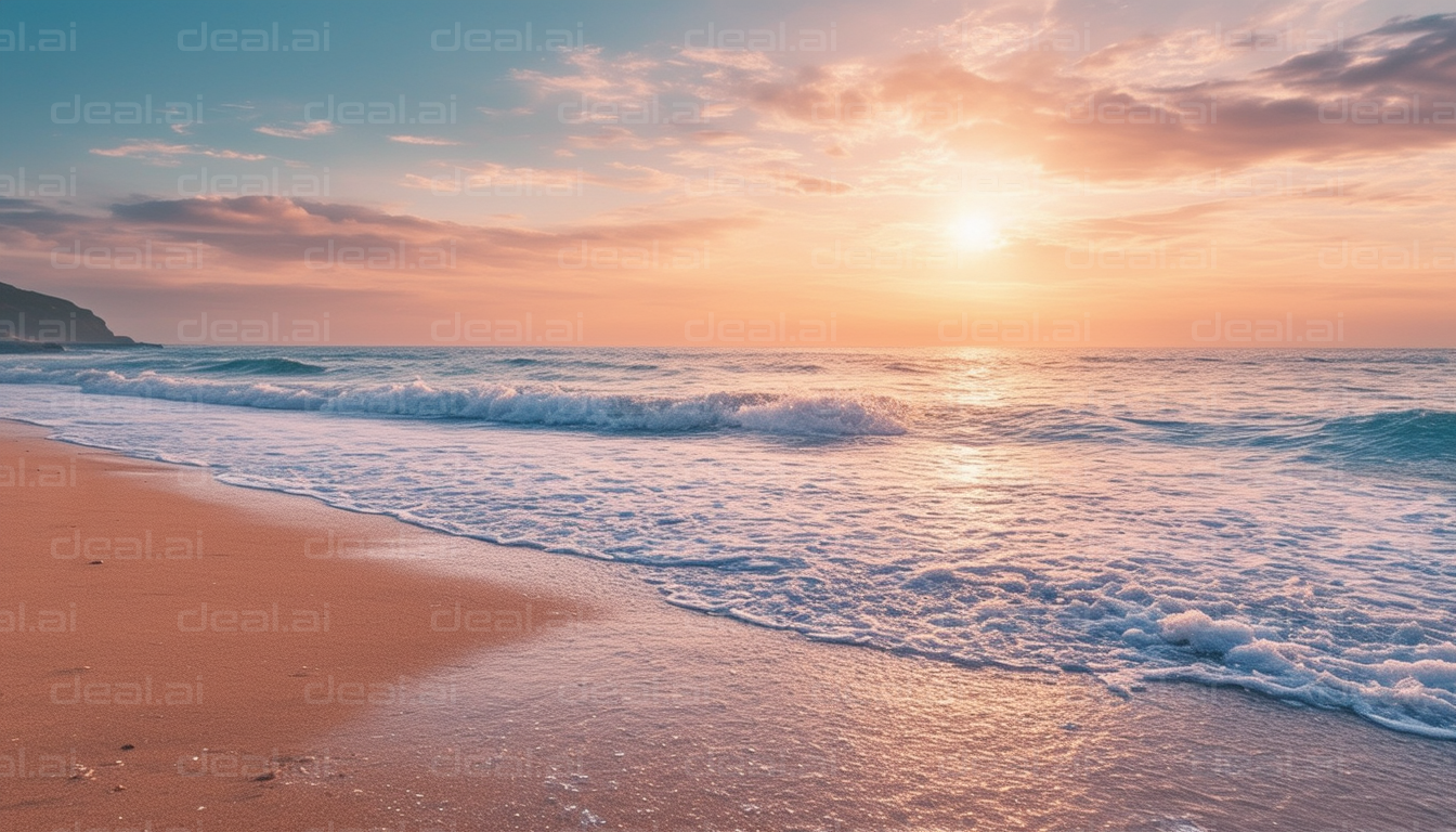 "Serene Beach Sunrise with Gentle Waves"