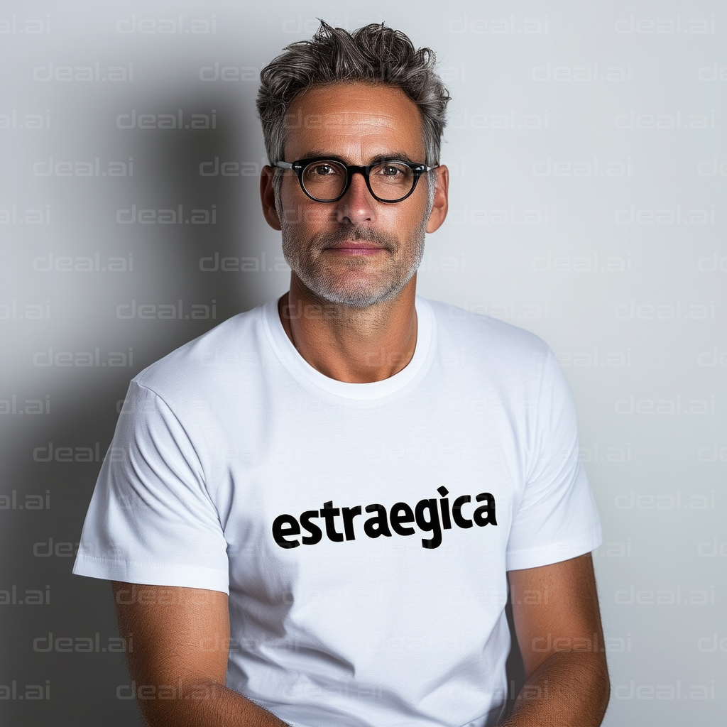 Man in Glasses Wearing "estraegica" Shirt