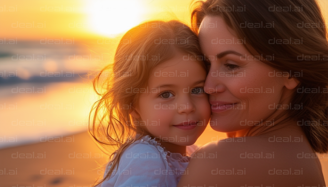 Mother and Daughter Sunset Embrace