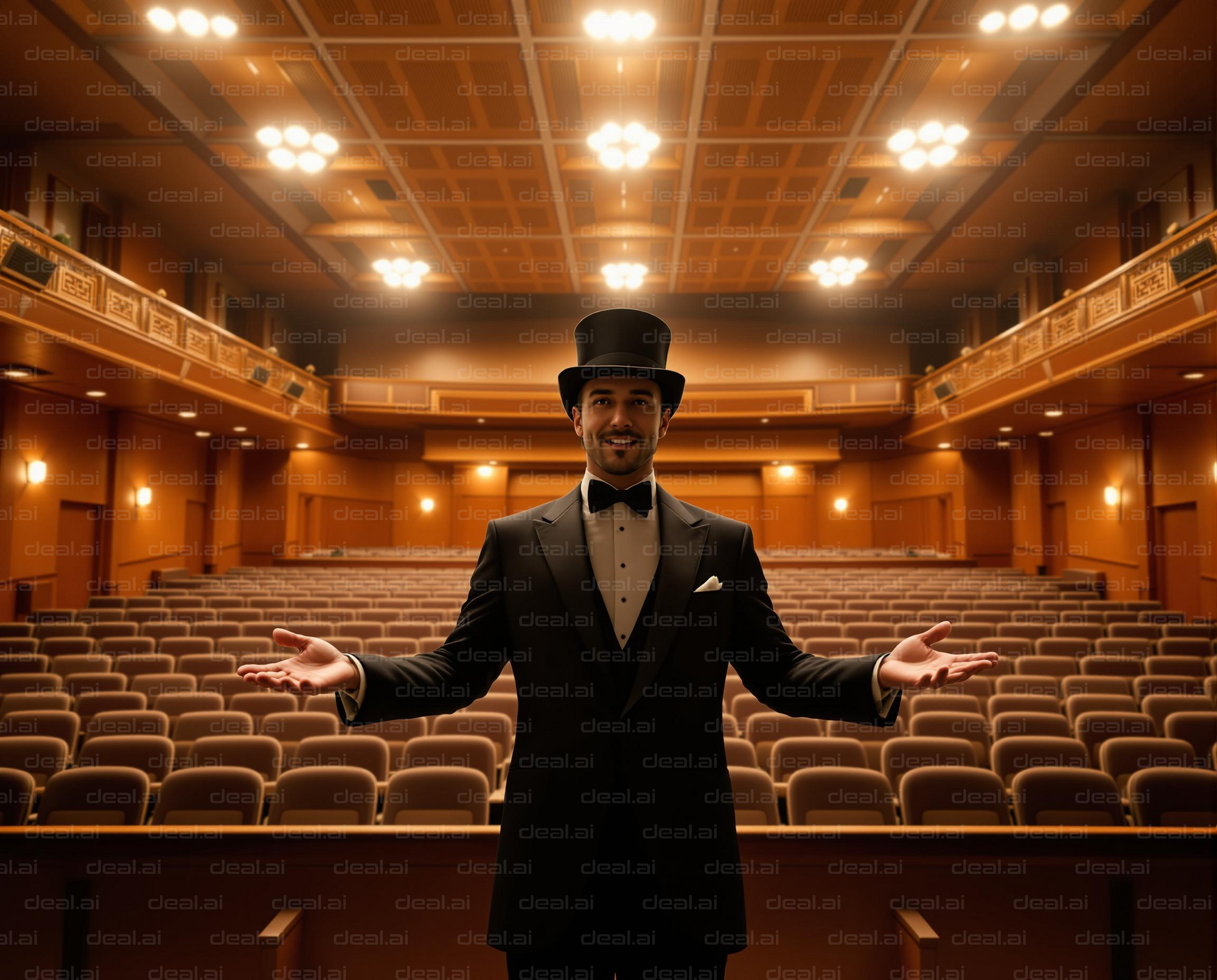 Man Welcoming to Empty Theater Stage