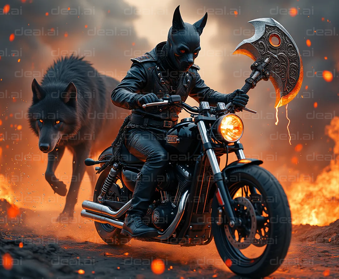 "Masked Rider with Axe and Wolf"