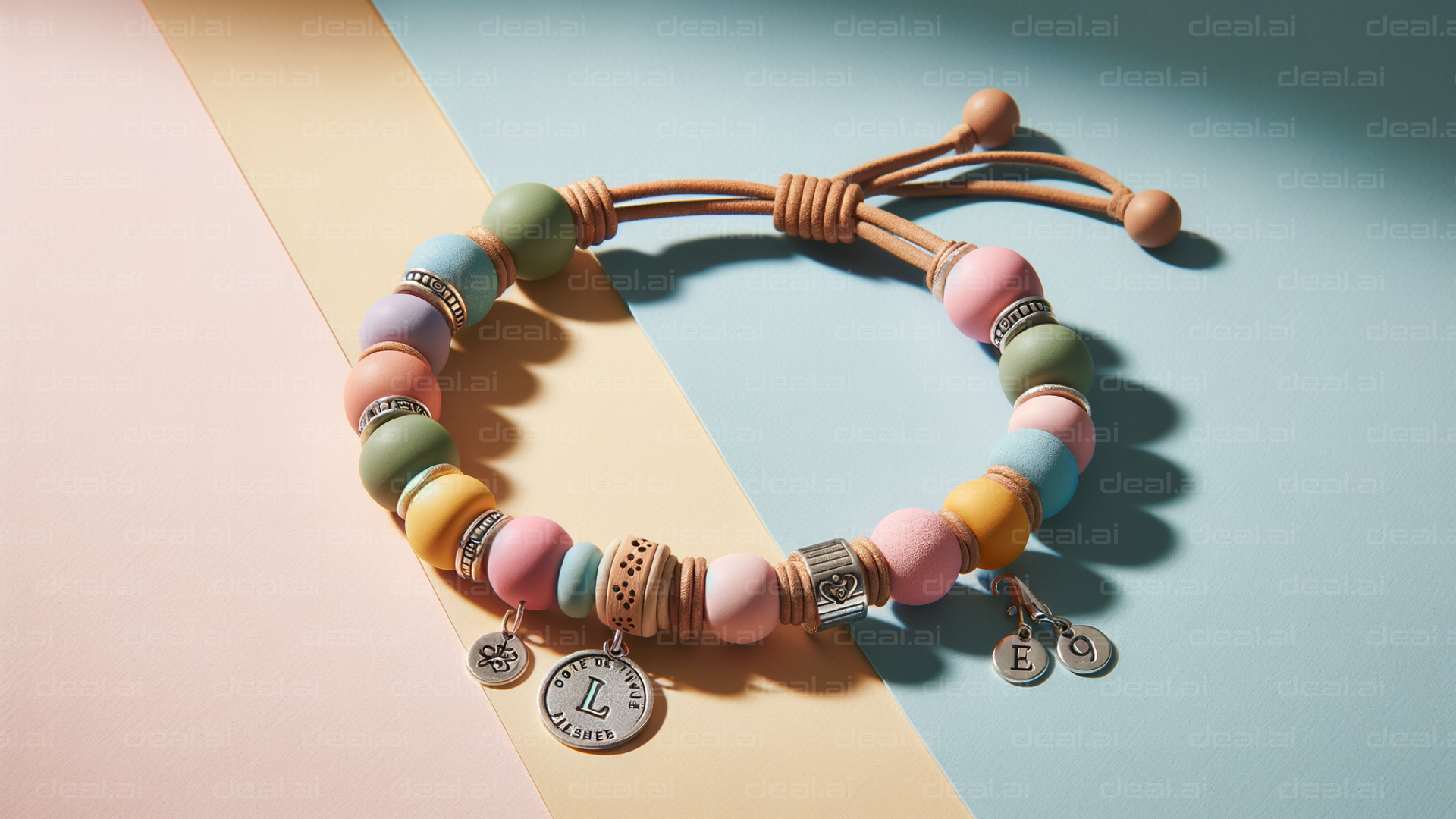 Colorful Beaded Bracelet on Pastel Background