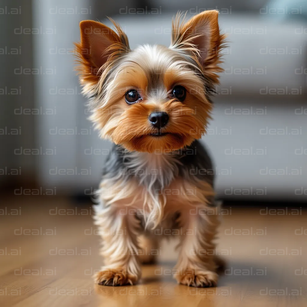 Adorable Yorkie Puppy on Wooden Floor