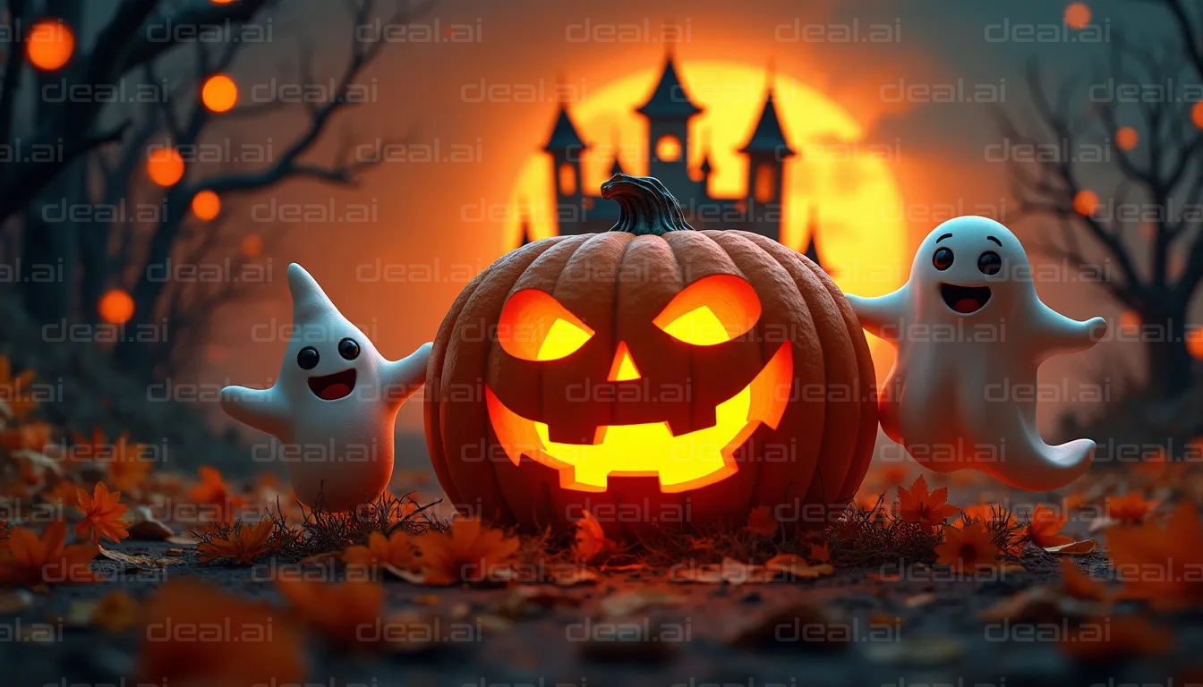 "Happy Halloween with Ghosts and Pumpkin"