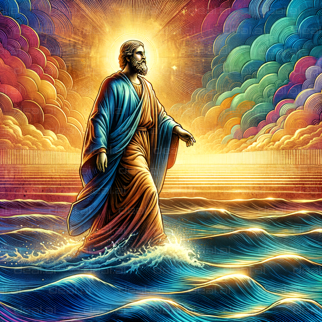 "Divine Figure Walking on Water"