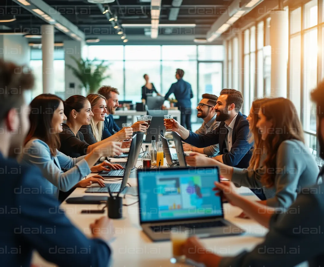 Team Cheers in Modern Office Space