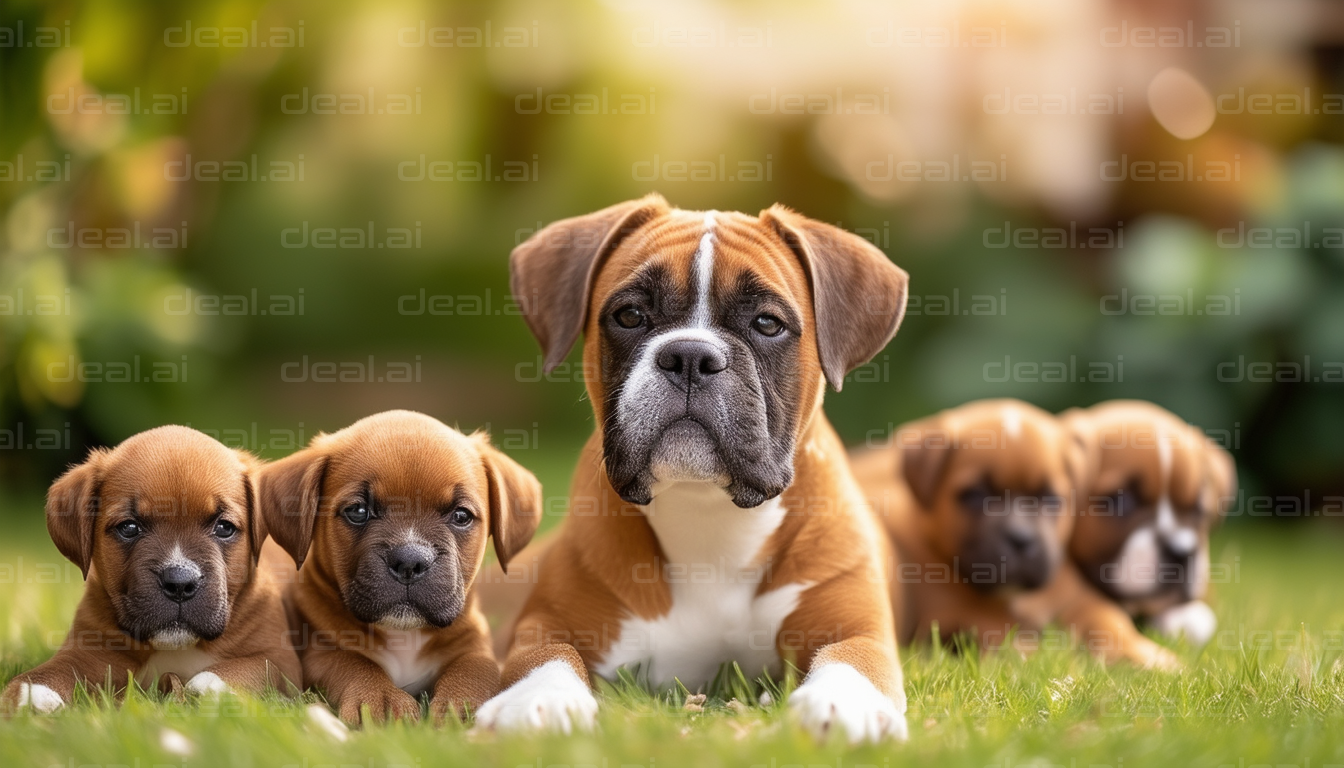 Boxer Family: Mom and Pups Relaxing