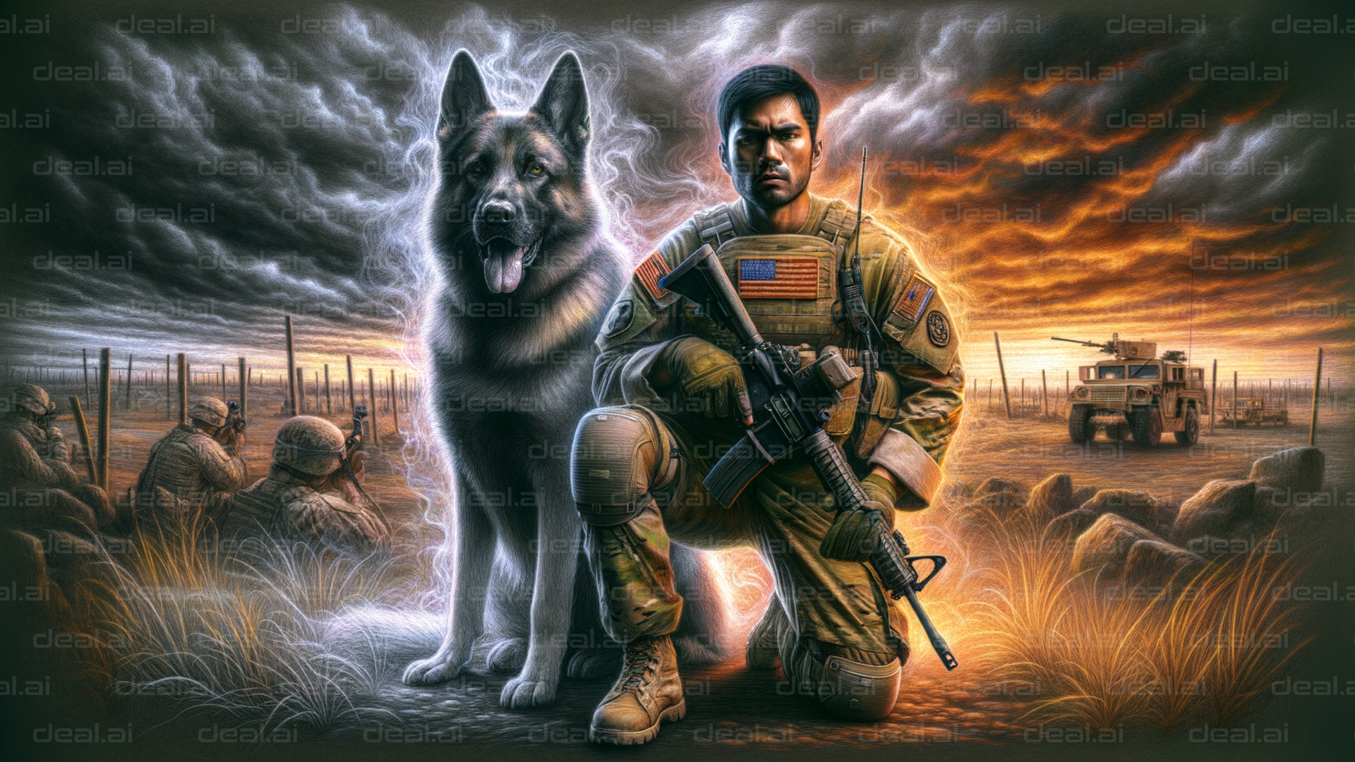 "Soldier and K9 in Battlefield Unity"