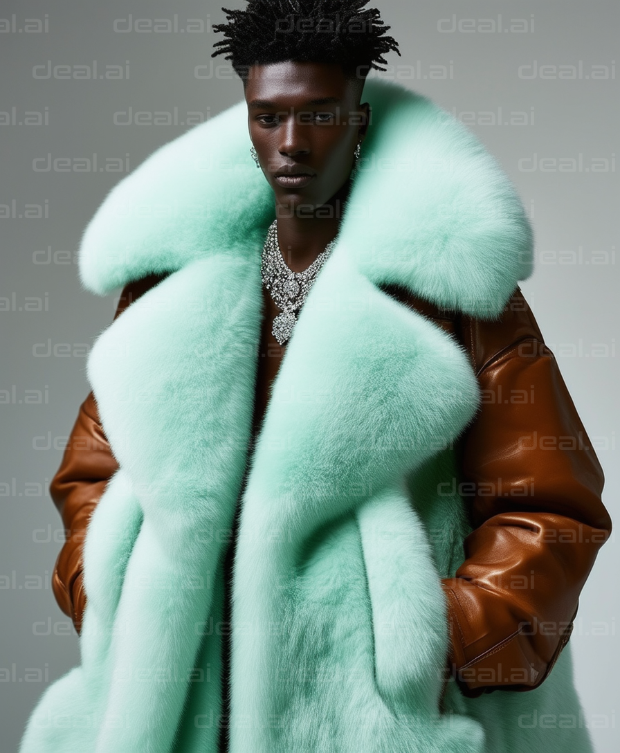 Stylish Mint Fur Coat and Leather Outfit