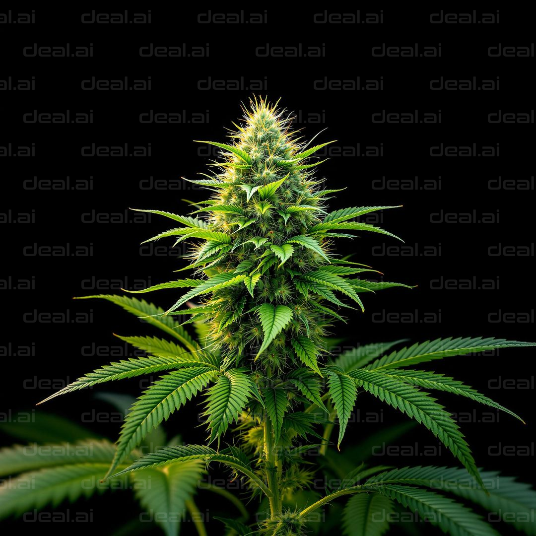 Lush Cannabis Plant on Black Background