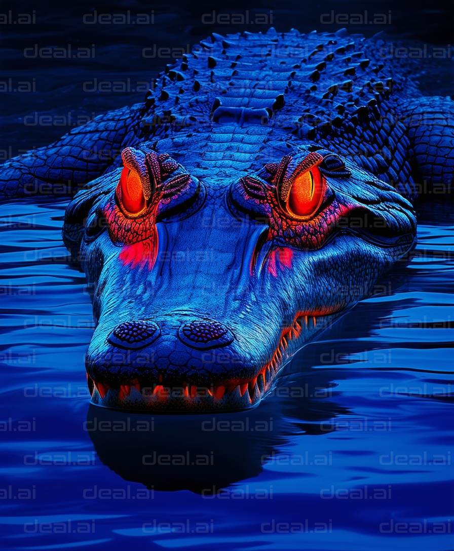 "Neon Croc in Midnight Waters"