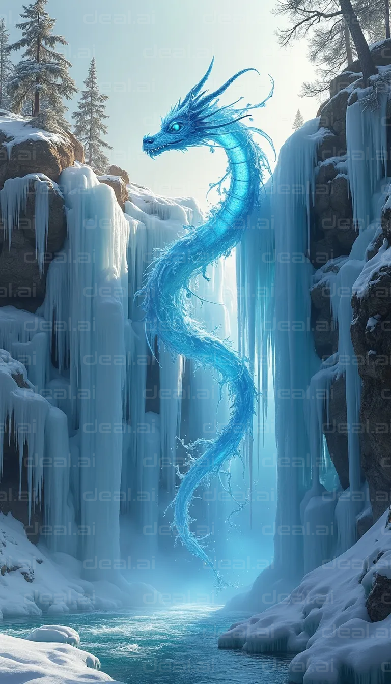 "Ice Dragon in Frozen Canyon"