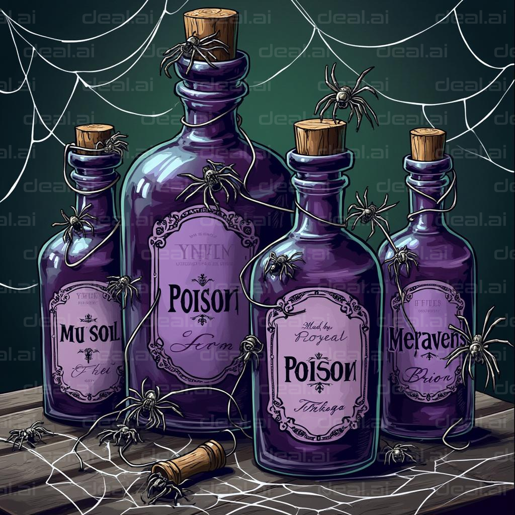 Purple Poison Bottles and Spiders